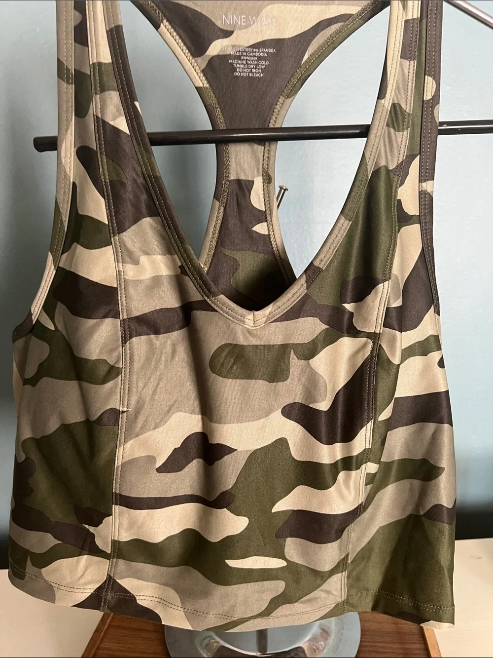 Nine West Olive & Khaki Camouflage Racerback Crop Tank